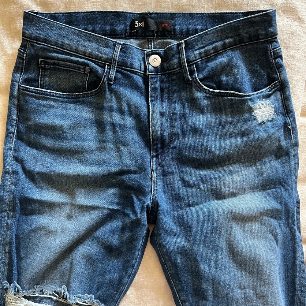 3x1 NYC distressed straight leg jeans